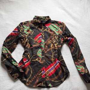 NWT Ralph Lauren Black Multi Patterned button up blouse